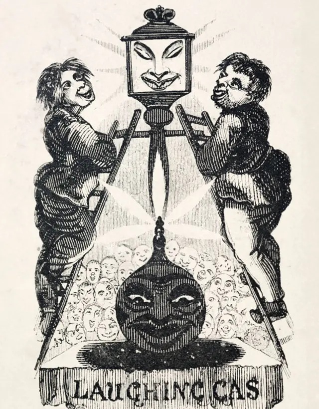 "Gas de la risa" de "El aniversario de la diversión literaria" (1836) por Thomas Hood.