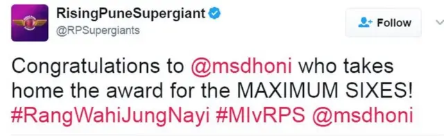 राइज़िंग पुणे सुपरजाएंट्स का ट्वीट