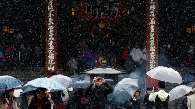 Tourists at the Senso-ji temple in Tokyo