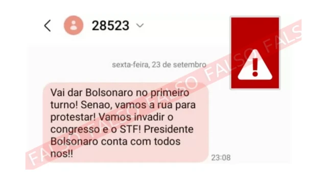 Mensagem1xbet com pttexto com conteúdo pró-Bolsonaro ameaçando o Supremo e o Congresso foi enviada a diversas pessoas no fim1xbet com ptsemana