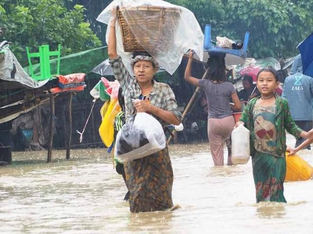 မင်းပြားမြို့ပေါ်က ရေကြီးမှု အခြေအနေ မြင်ကွင်း