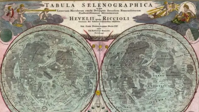 Reproduçãojogo que da dinheiro de verdade no pixuma antiga cartografia lunar: 1707, Mapa da Luajogo que da dinheiro de verdade no pixHomann e Doppelmayr, baseadojogo que da dinheiro de verdade no pixRiccioli