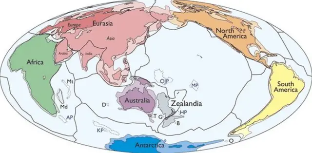 Mapa com a Zelândia