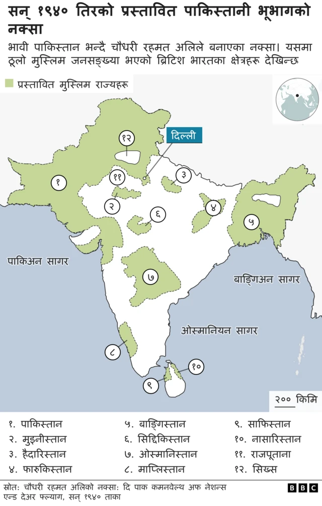 प्रस्तावित पाकिस्तानको नक्सा