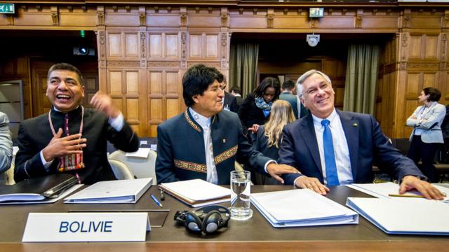 Evo Morales na CIJ em 19 de março de 2018