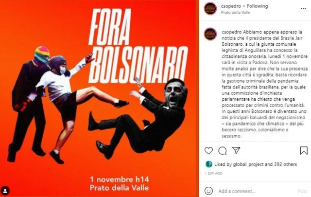 Grupos italianosduplex play betspeedesquerda convocam protestos no vilarejo que decidiu homenagear Bolsonaro