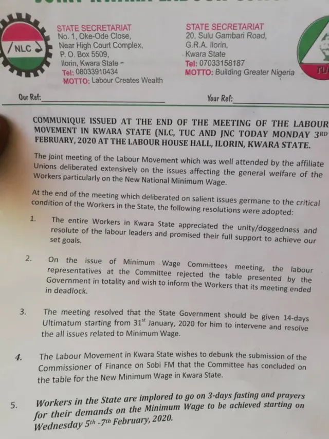 Atẹjade ti ẹgbẹ osisẹ ni Kwara fisita