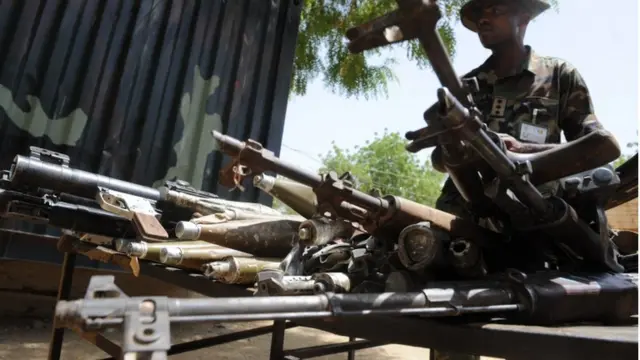 Akojọpọ awọn ibọn niwaju ologun kan