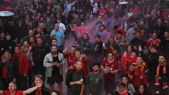 Liverpool fans in a pub