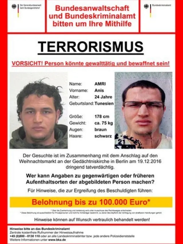 Aviso de solicitud de información sobre Anis Amri