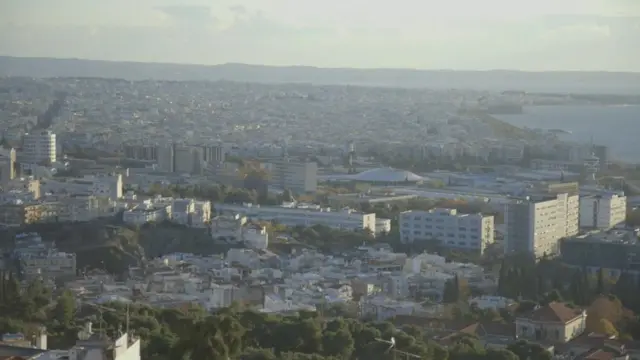 Selanik şehrinin tepeden genel görüntüsü