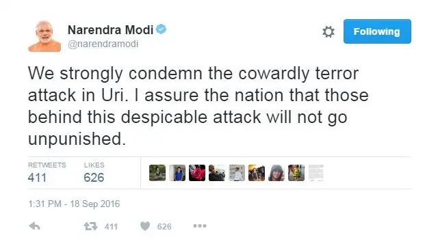 भारत के प्रधानमंत्री मोदी का ट्वीट