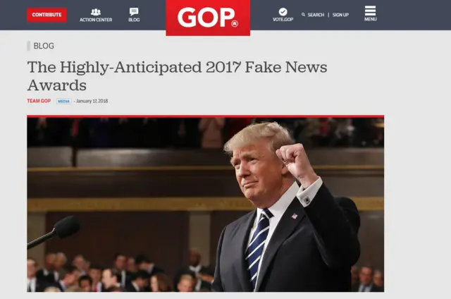 Trump, 'yalan haber ödüllerinin' sahiplerini Cumhuriyetçi Parti internet sayfasından açıkladı