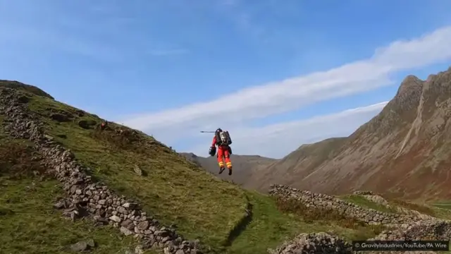 In September 2020, Richard Browning of Gravity Industries demonstrated the company's flight pack in the Lake District (Credit: GravityIndustries/YouTube/PA Wire)