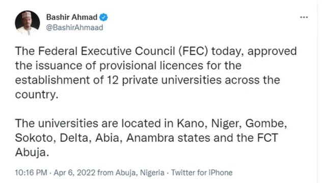 Bashir Ahmad bụ ọnụ na-ekwuru onyeisiala Muhammadu Buhari depụtara nke a n'ụbọchị Wenezde (3/7/2022)