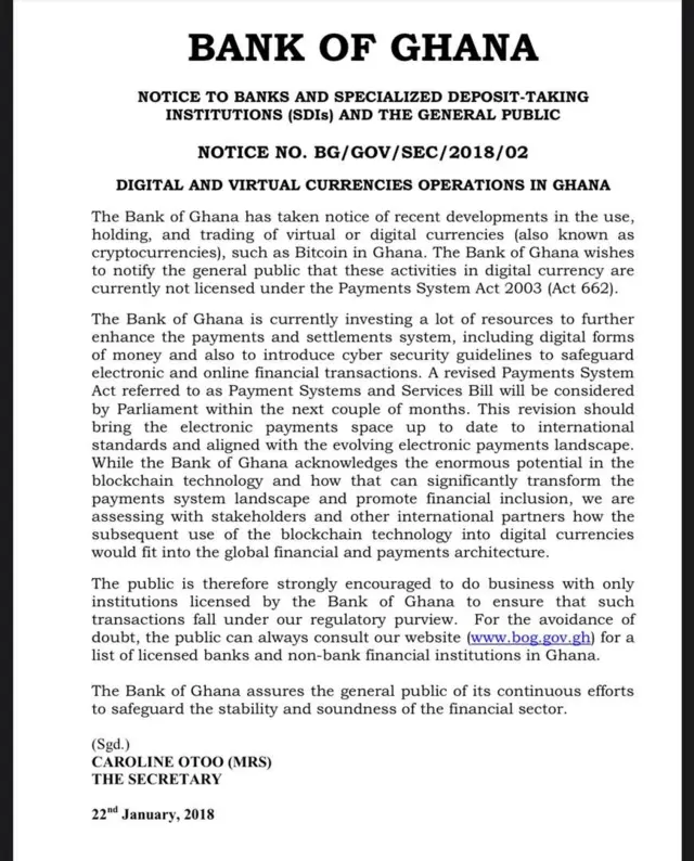 Bank of Ghana on cryptocurrency
