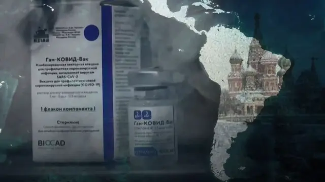 แผนที่อเมริกาใต้ซ้อนทับกับกล่องวัคซีน