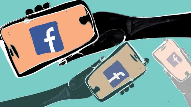 Illustration of phones and the Facebook logo