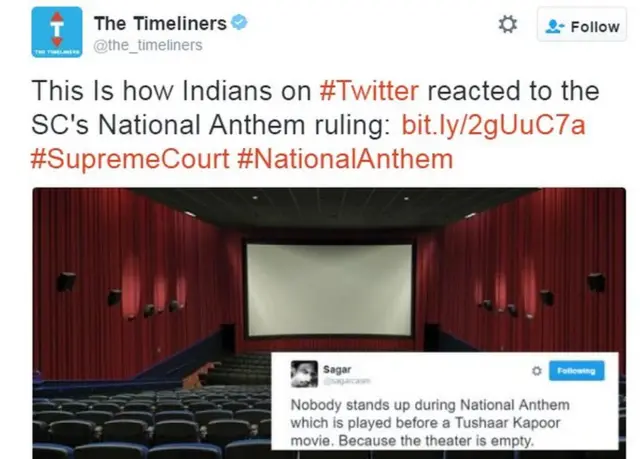 This Is how Indians on #Twitter reacted to the SC's National Anthem ruling: http://bit.ly/2gUuC7a