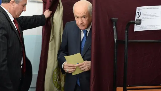 Devlet Bahçeli oy kullanırken