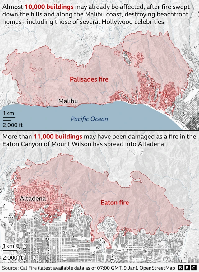 In maps: Thousands of acres on fire in LA