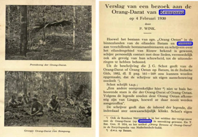 Bukti Kehidupan Orang Suku Darat Rempang pada tahun 1930 dalam artikel Verslag van een bezoek aan de Orang Darat van Rempang, 4 Februari 1930 (Laporan Sebuah Kunjungan ke Orang Darat di Pulau Rempang pada 4 Februari 1930)