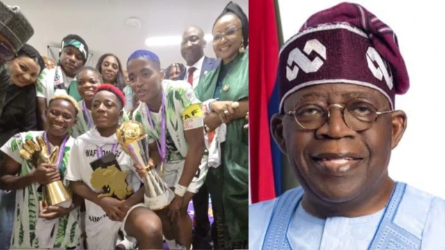 Ụmụnwaanyị Super Falcons na Onyeisiala Bola Tinubu na ndị ọzọ