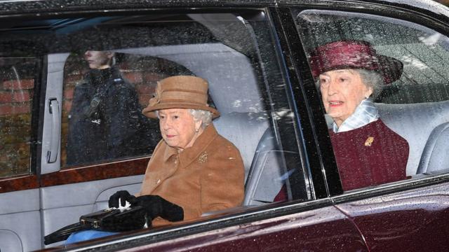 Pictured with Queen Elizabeth II leaves after attending a morning church service at St Mary Magdalene Church in Sandringham, Norfolk