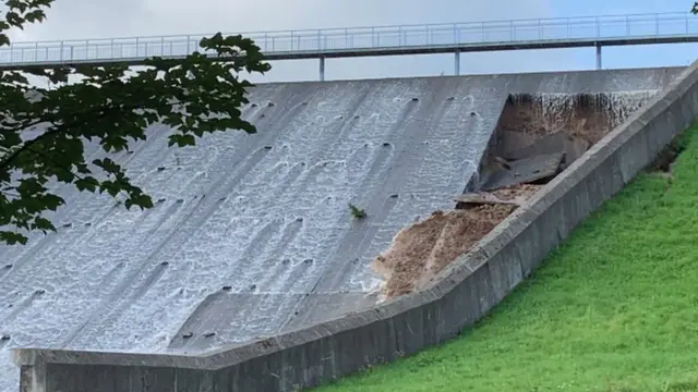Parts of the Toddbrook reservoir dam were damaged by the flooding