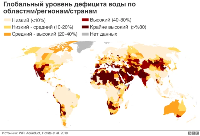 Карта мира с указанием дефицита воды