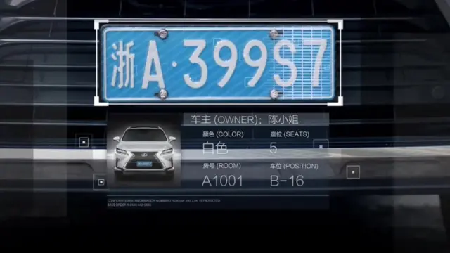 Información de un automóvil recolectada a partir de una imagen de circuito cerrado.