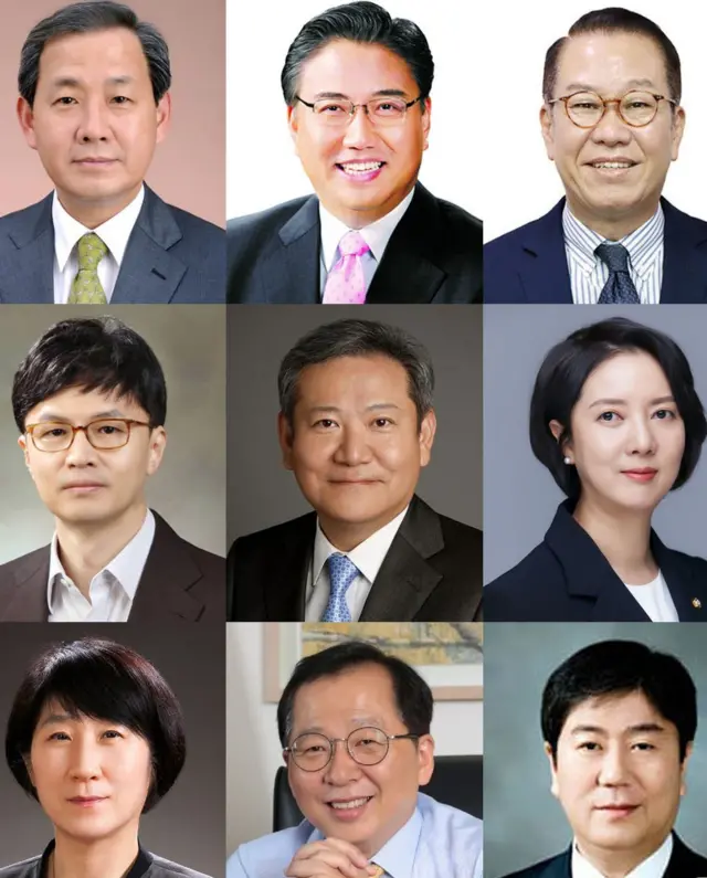 13일 발표된 새 정부 2차 인선. 윗줄 왼쪽부터 사회부총리 겸 교육부 장관 후보자로 지명된 김인철 전 한국외대 총장, 외교부 장관에 박진 국민의힘 의원, 통일부 장관에 권영세 대통령직인수위원회 부위원장. 가운데줄 왼쪽부터 법무부 장관에 한동훈 사법연수원 부원장. 행정안전부 장관에 이상민 전 국민권익위원회 부위원장, 중소벤처기업부 장관에 이영 국민의힘 의원. 아랫줄 왼쪽부터 환경부 장관에 한화진 한국환경연구원 명예연구위원, 해양수산부 장관에 조승환 전 해양수산과학기술원장, 초대 대통령비서실장에 김대기 전 청와대 정책실장