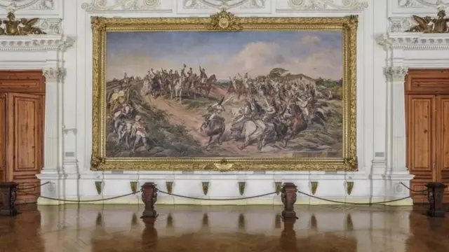 O quadro 'Independência ou Morte', fixado numa parede do Salão Nobre do Museu do Ipiranga