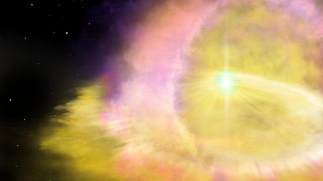 A ilustração artística de uma supernova brilhante, a morte explosiva de uma estrela