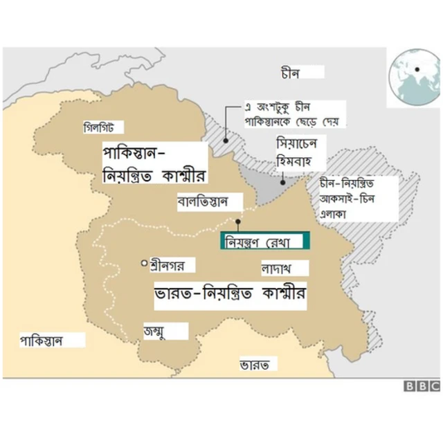 কাশ্মীরের বিভিন্ন অঞ্চল নিয়ন্ত্রণ করছে পাকিস্তান, ভারত ও চীন