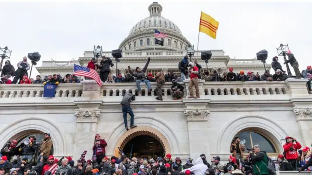 Protesters seen all over Capitol building where pro-Trump supporters riot and breached the Capitol