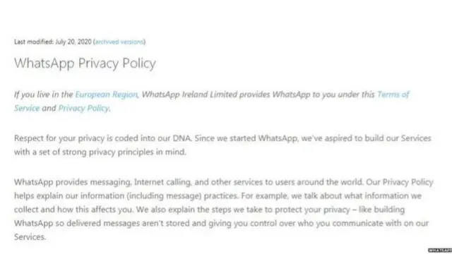 વૉટ્સઍપે પોતના યુઝરોનો ઇન્ટરનેટ પ્રોટોકૉલ એડ્રેસ ફેસબુક, ઇન્સ્ટાગ્રામ કે અન્ય કોઈ થર્ડ પાર્ટીને આપી શકે છે.