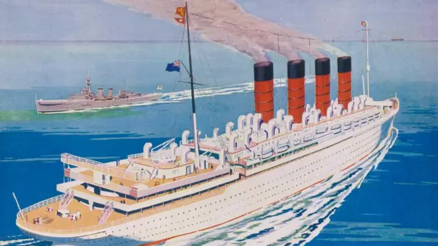 Cunard modernised the Mauretania and gave it a white hull, as shown in this 1930s illustration