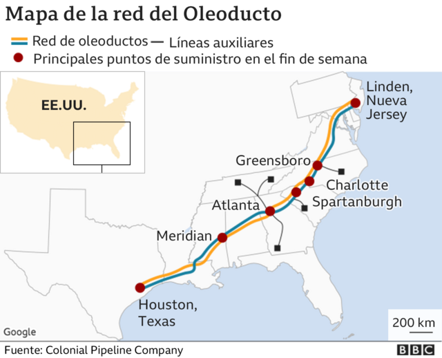 Mapa del oleoducto Colonial