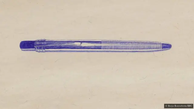 Dessin d'un stylo à bille, à l'encre bleue