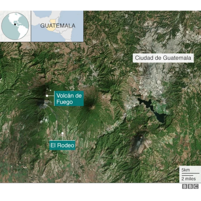 Mapa de Guatemala con la ubicación del Volcán de Fuego