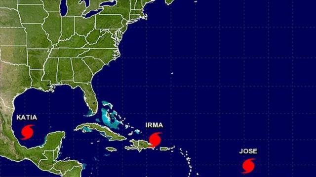 Ilustração mostrando a localização das três tempestades