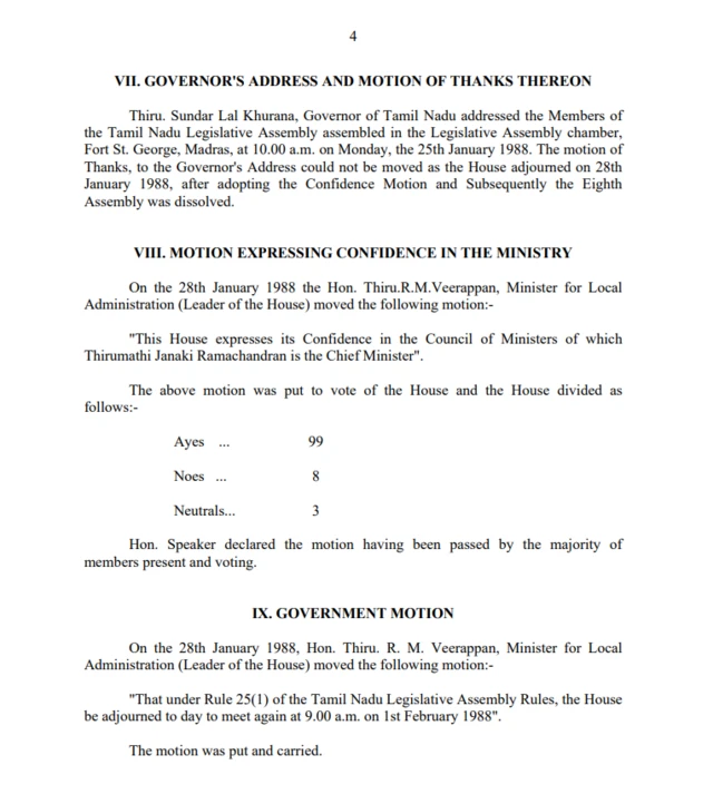 1988 - அவையில் நிறைவேறிய தீர்மானம்
