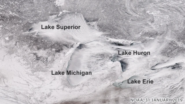 Snow covering the Great Lakes region
