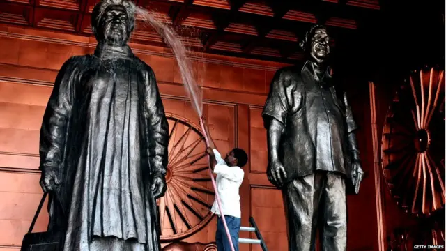 Two statues of Mayawati and Kashi Ram