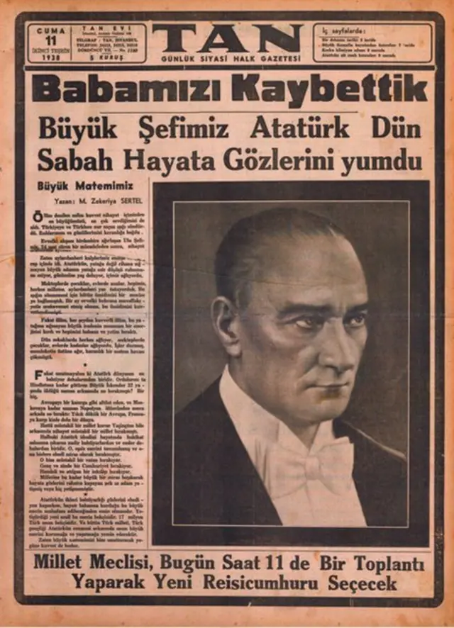 Tan gazetesi 11 kasım 1938 sayısı