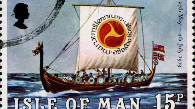 Марка острова Мэн с ладьей викингов