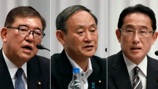Shigeru Ishiba (ibumoso), Yoshihide Suga (hagati) na Fumio Kishida