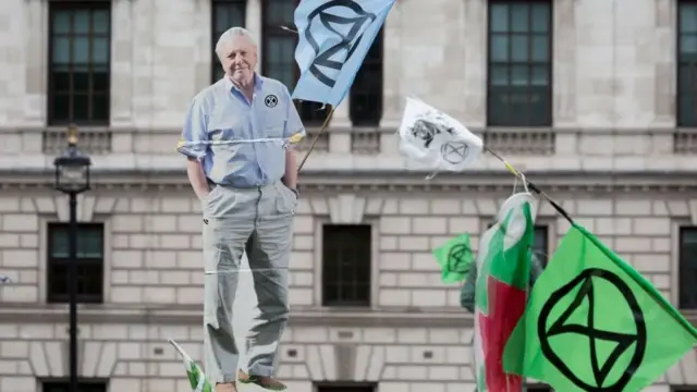 Um posterbet7k como funciona o bonusDavid Attenborough feito por ativistas do Extinction Rebellion durante um protestobet7k como funciona o bonusLondresbet7k como funciona o bonus2018