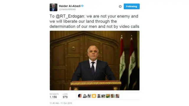 Irak Başbakanı'nın tweeti.
